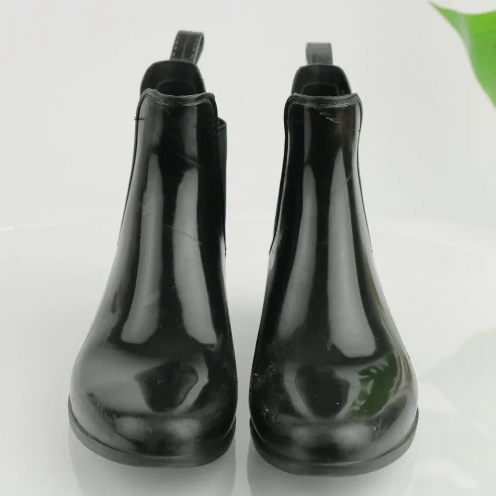 J Crew Womens Rain Boot Size 7 Black‎ Rubber Water Resistant Chelsea Bootie Flat